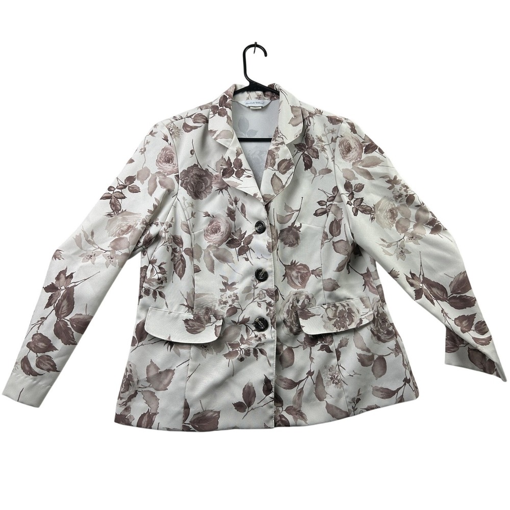Elisabeth Williams Floral Rose Blazer 12 Cream Brown Cottagecore Romantic